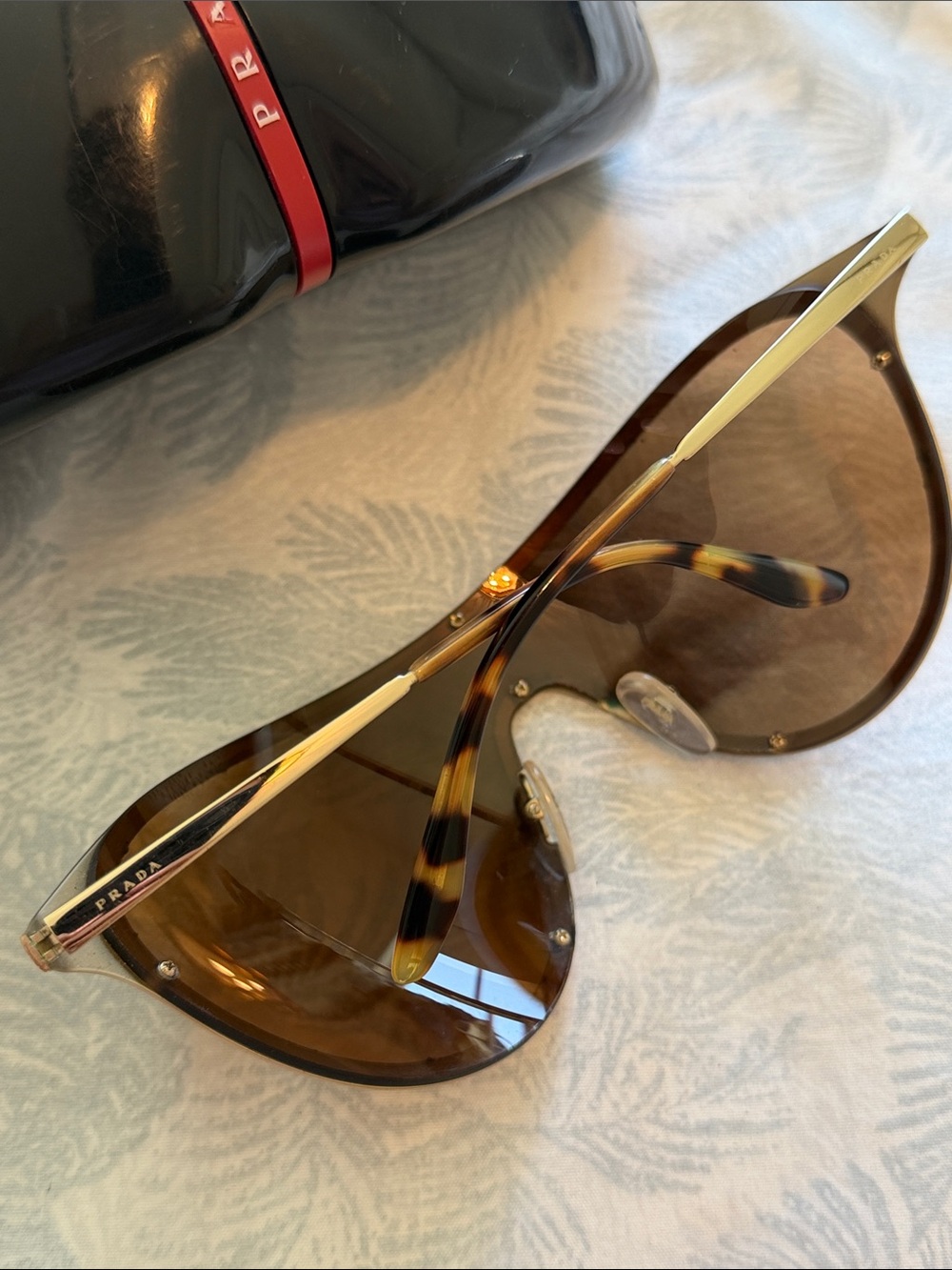 Prada Gold Frame Shield Sunglasses with Brown Lenses and Black Case - Picture 2 of 4